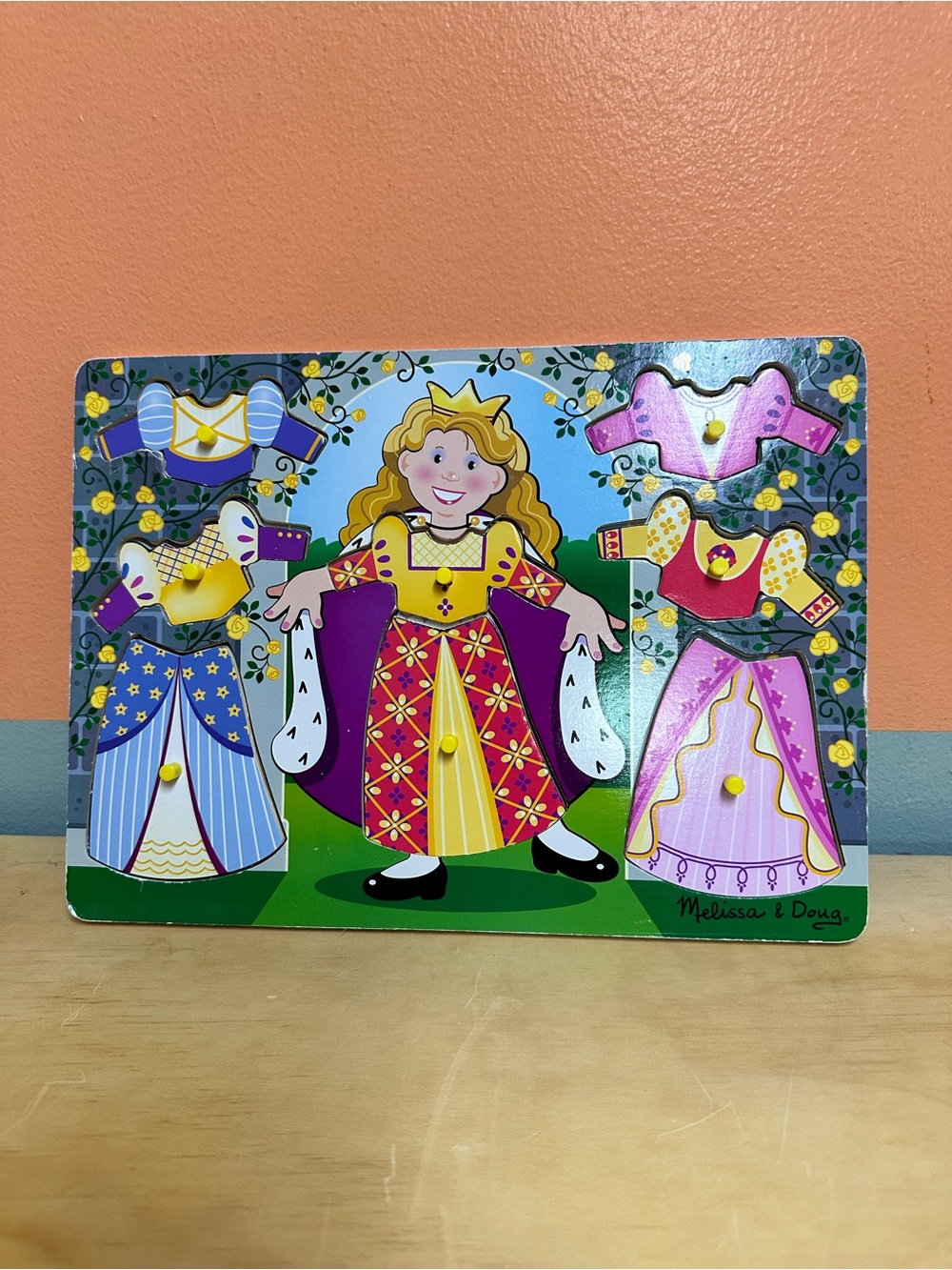 Melissa & Doug Princess Wooden Jigsaw Peg Puzzle Tray 8 Pieces